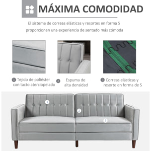 HOMCOM Sofá Cama de 3 Plazas Sofá Cama Convertible Tapizado en Terciopelo con Respaldo Reclinable Asientos Acolchados y Patas de Madera 189x80,5x78,5 cm Gris Claro