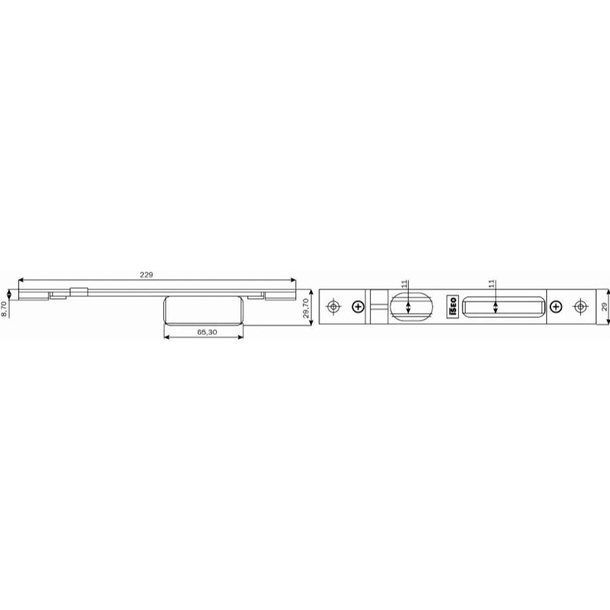 Gâche centrale réglable 29x229 mm ISEO pour serrure Performa - 038630