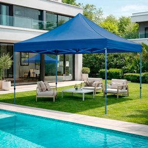 Gazebo Professionale 3x3 M Richiudibile Automatico In Acciaio Con Telo Oxford 1200D PVC Impermeabile e Anti UV A Fisarmonica con Sacche Blu