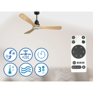 Ventilador de techo Reversible Termostato Dimable Wifi Motor DC Techos Inclinados Mando a Distancia Luz tres tonos Hypersilence Memoria ParosD132C04LED64639 PURLINE