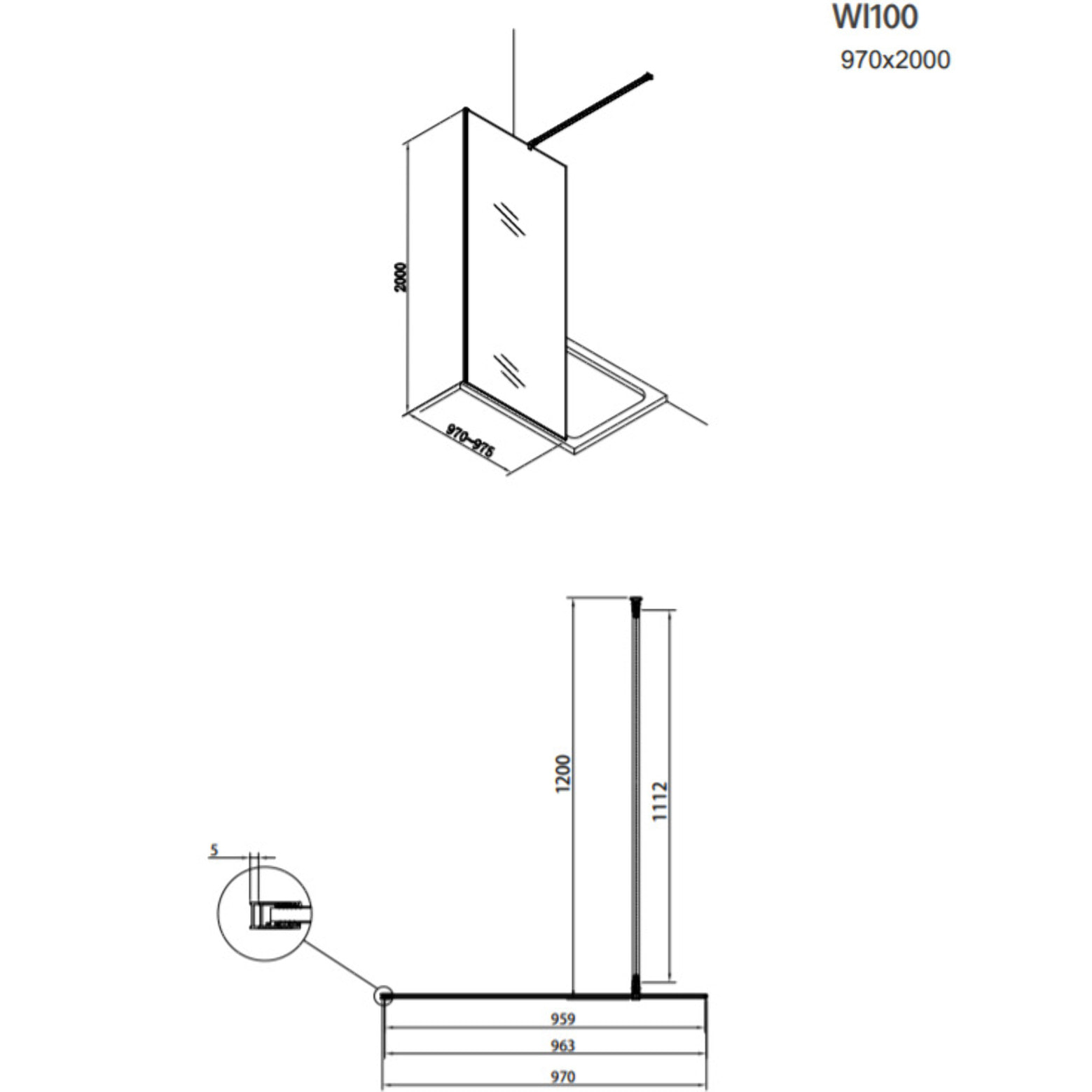Paroi de douche à l'italienne 97x200cm Walk-in, verre fumé (SIKOWI100KS)