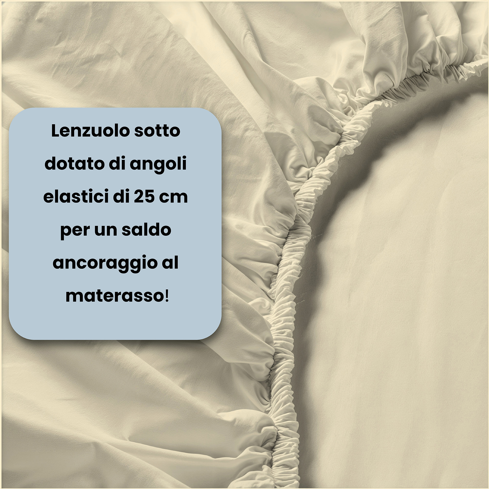 LENZUOLO SOTTO WATERWASHED, con angoli, 100% Microfibra, No Stiro - CREMA