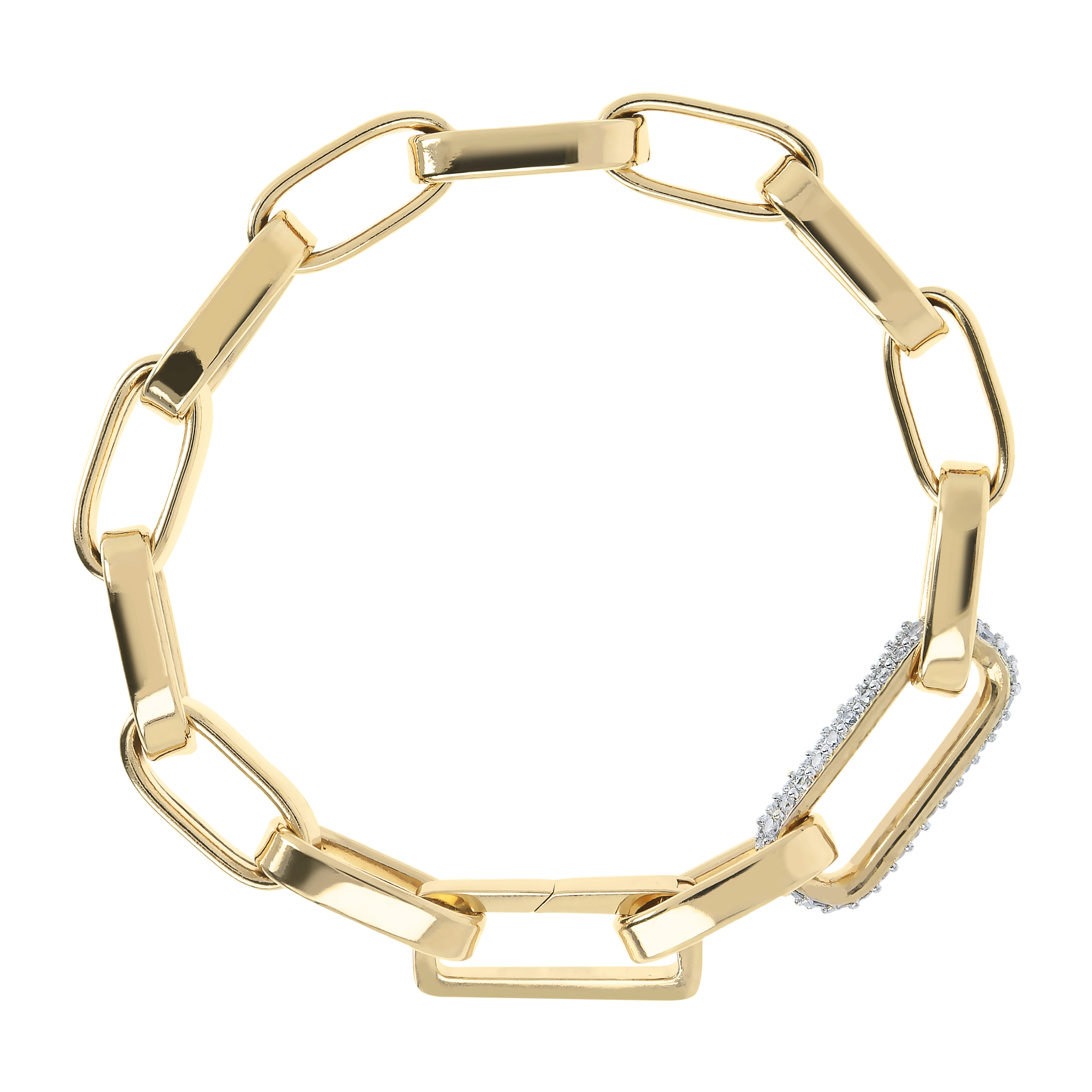 Bracciale Golden Catena Forzatina Maxi Maglie con Elemento Pavé in Cubic Zirconia