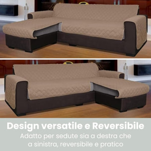 INTRECCI Copridivano 3 Posti con Penisola, Copridivano con Braccioli, Penisola Destra e Sinistra, Telo Copridivano Angolare, Impermeabile, Protegge da Macchie, Facile da Lavare. Colore: Tortora