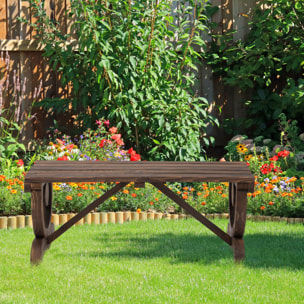Banco de Jardín de 2 Plazas Banco de Madera con Ruedas Decorativas Estilo Rústico Carga 250 kg para Patio Terraza Balcón 98x50x39,5 cm Carbonizado