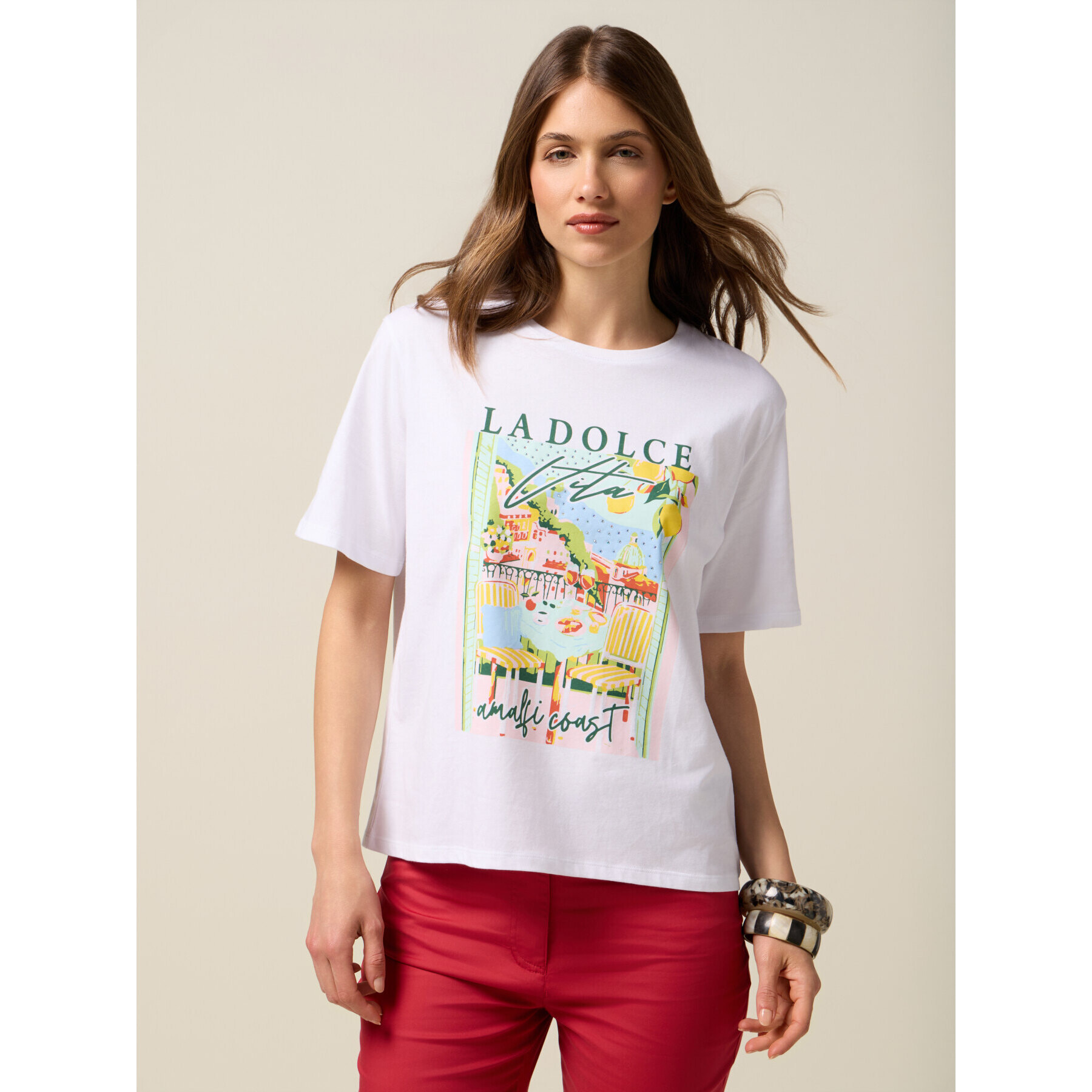 Oltre - Camiseta de punto jersey con estampado - Verde