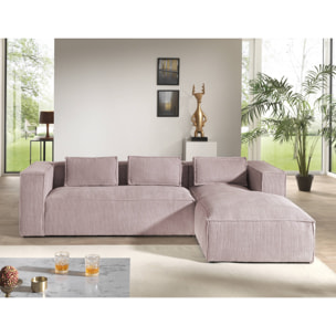 Stella - canapé d'angle droit en velours côtelé - 4 places -style contemporain - Rose