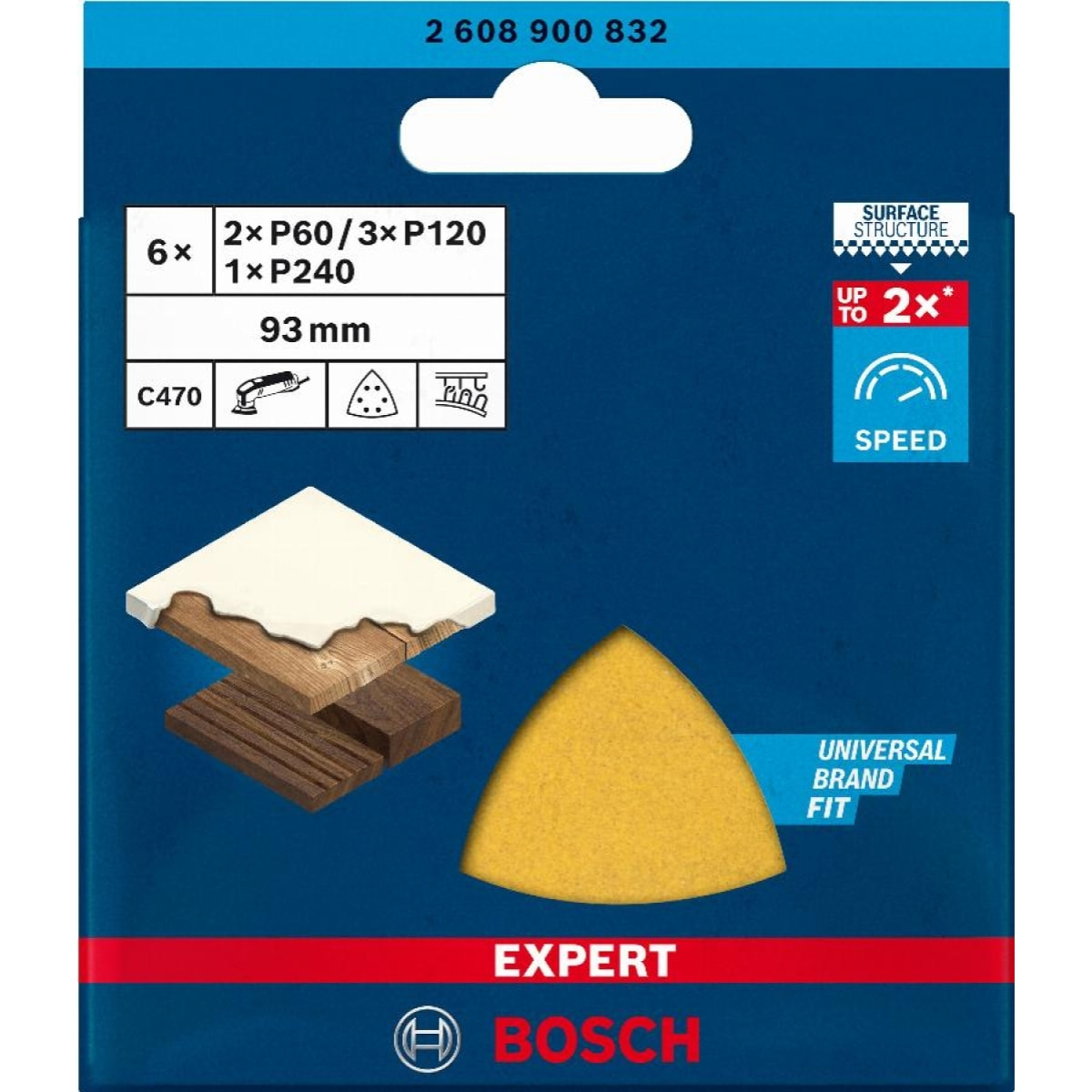 Abrasifs BOSCH EXPERT DELTA C470 bois et peinture - 93x93 mm G60/120/240 - 6 disques - 2608900832