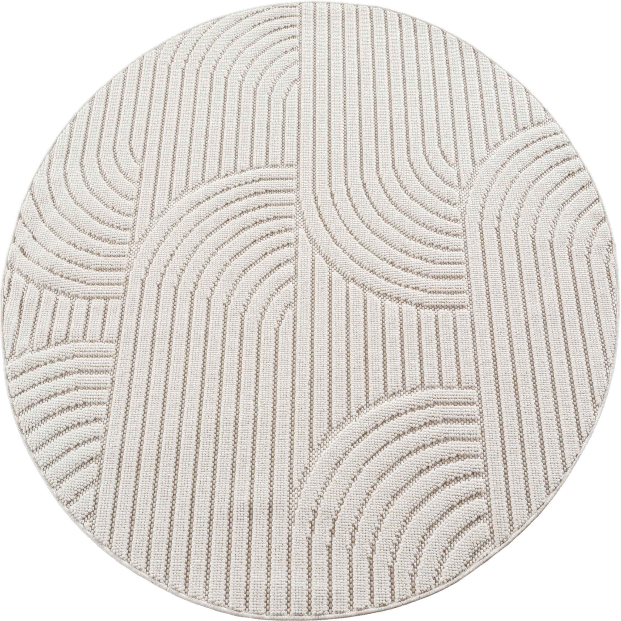 HELIX - Tapis moderne rond effet laine bouclé à motif géométrique en relief crème