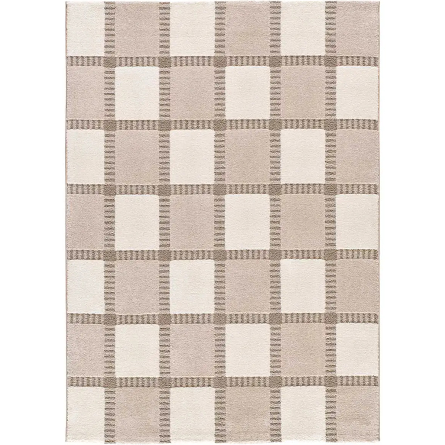 CANDELA Alfombra geométrica con relieve beige y blanco, varias medidas disponibles.