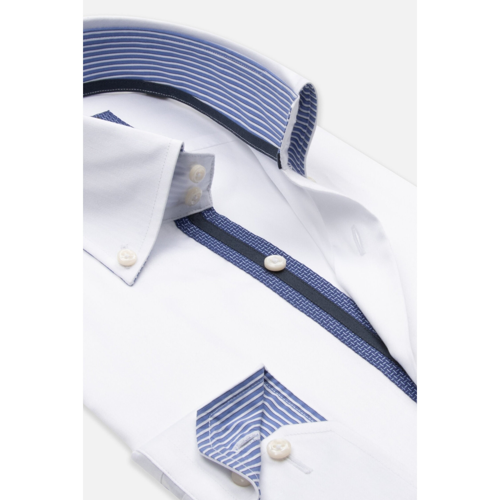 Camicia Uomo 2 Bottoni Button Down Slim Satin Unito Bianco