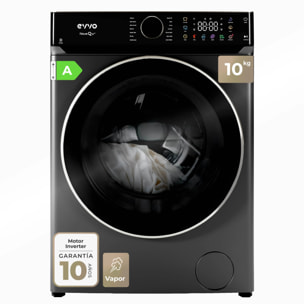 EVVO Lavadora 10 kg Nova Q10x, 1400 rpm, Clase A, Motor Inverter eDRIVE, 14 programas, vapor Steam Wash, lavado rápido 15', inox