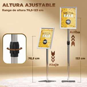 Soporte para Carteles A3, Soporte de Pantalla Altura Ajustable, Giratorio 360°, Marco de Aluminio y Acero Inoxidable, para Menú, Cartel Personalizado, Póster y Anuncio, Plata