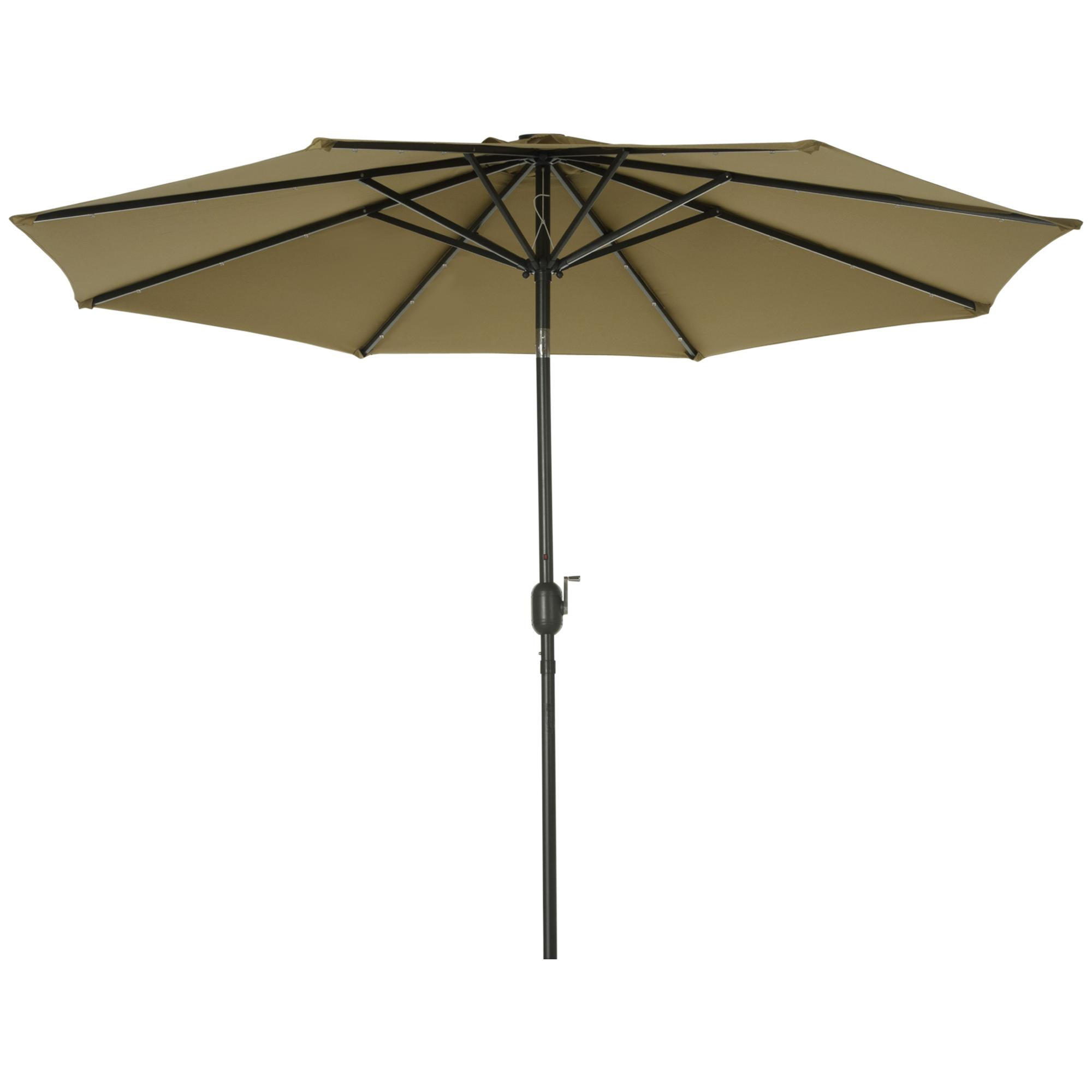 Sombrilla de Jardín Ø268x238 cm Parasol de Terraza con 24 Luces LED Solar Mecanismo de Inclinación Manivela y Poste Desmontable de Metal para Piscina Patio Marrón