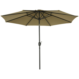 Sombrilla de Jardín Ø268x238 cm Parasol de Terraza con 24 Luces LED Solar Mecanismo de Inclinación Manivela y Poste Desmontable de Metal para Piscina Patio Marrón