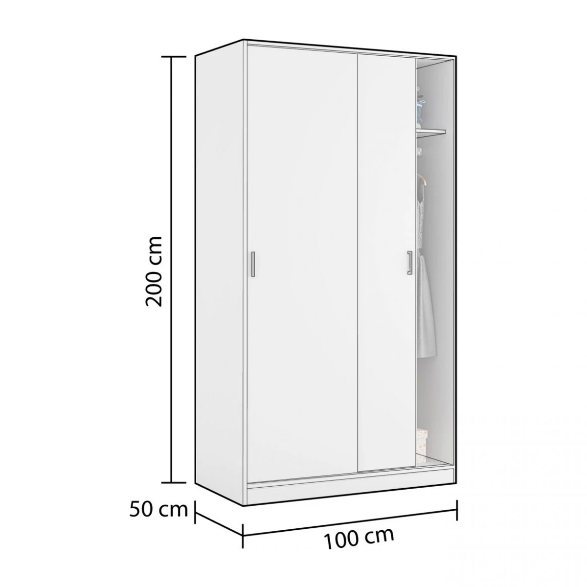 Armario de puertas correderas y gran almacenamiento en blanco artik 100x200 cm Lenor Blanco
