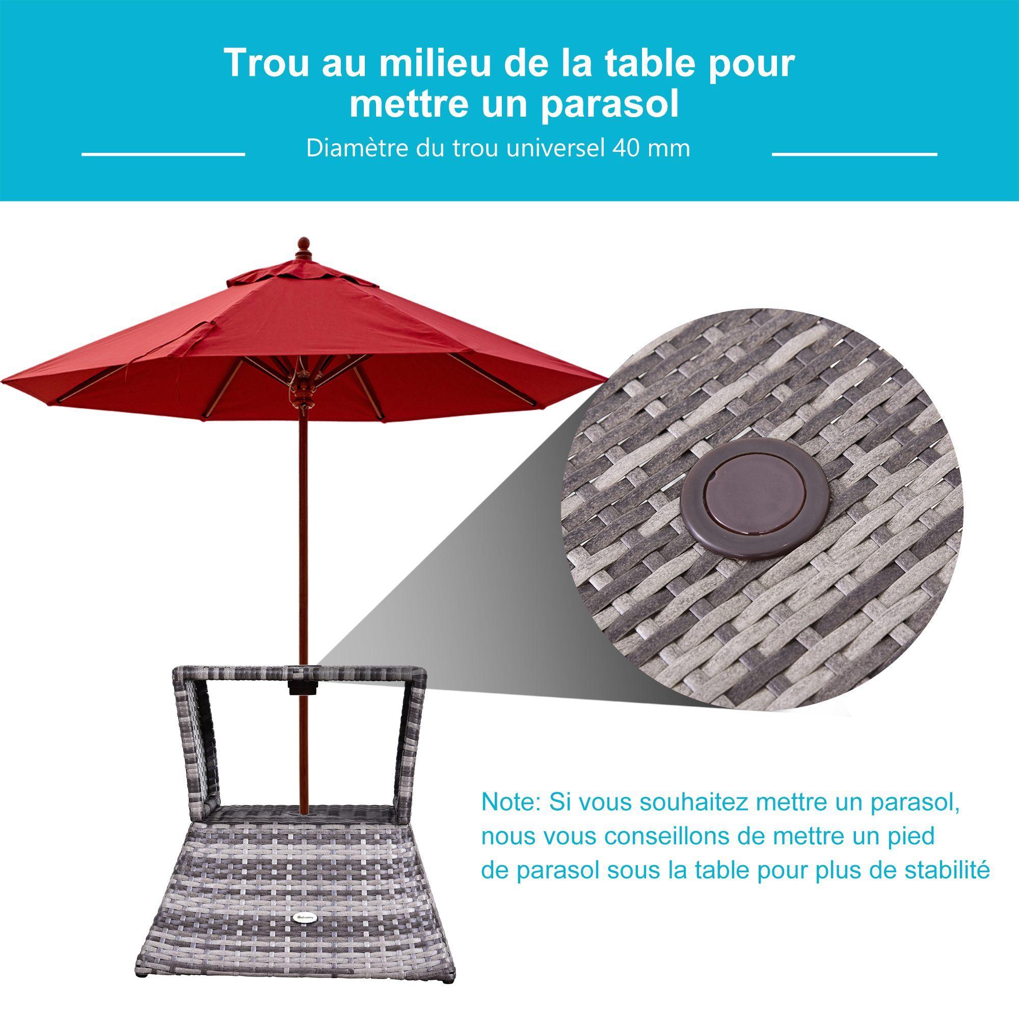 Pied de parasol table basse 2 en 1 résine tressée gris