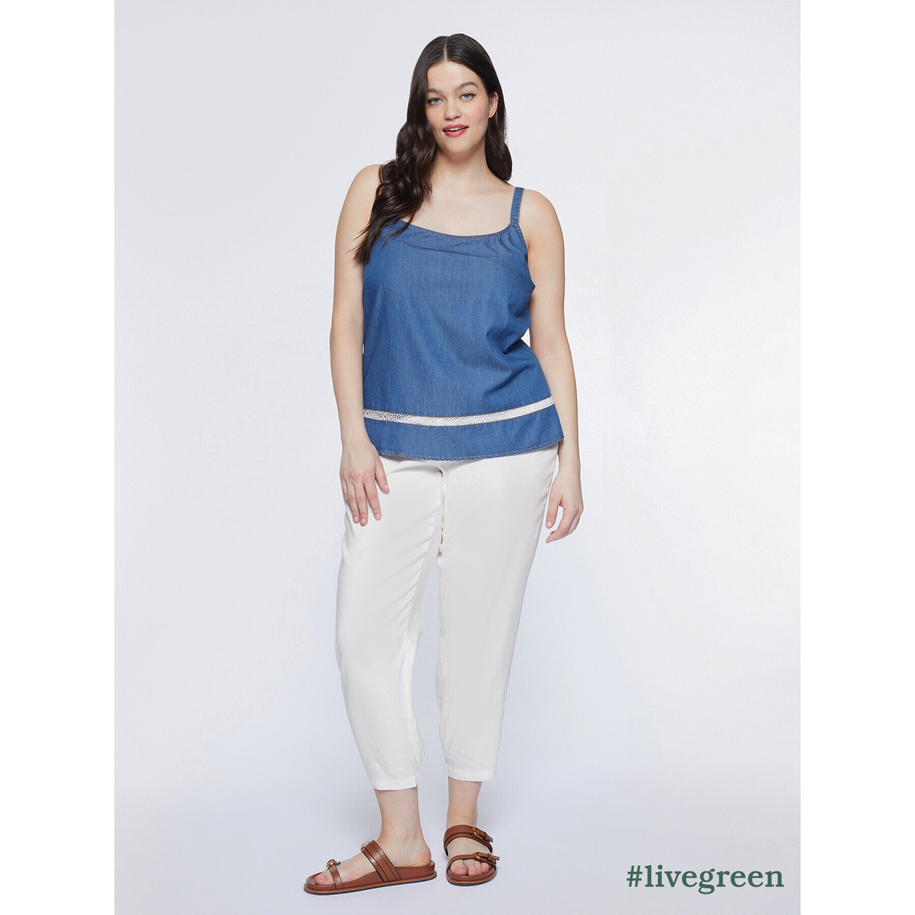 Fiorella Rubino - Top vaquero con bordes de encaje - Azul