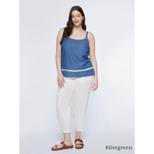 Fiorella Rubino - Top vaquero con bordes de encaje - Azul