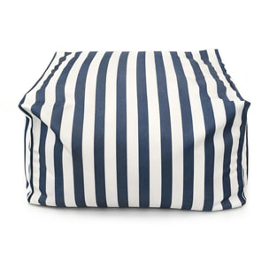 BOLOGNE Pouf d’extérieur rayé bleu déperlant - 55x65x35 cm