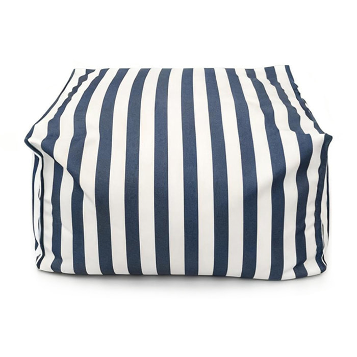 BOLOGNE Pouf d’extérieur rayé bleu déperlant - 55x65x35 cm