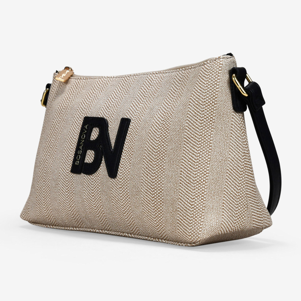 Bolso bandolera tostado con efecto rafia