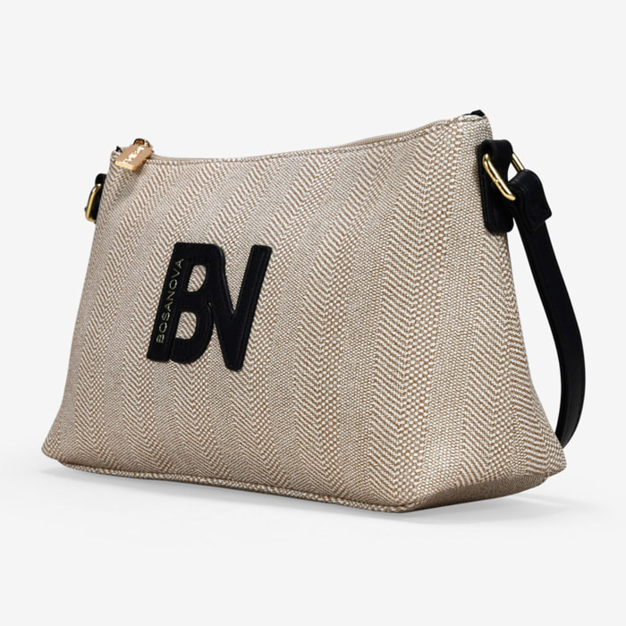 Bolso bandolera tostado con efecto rafia