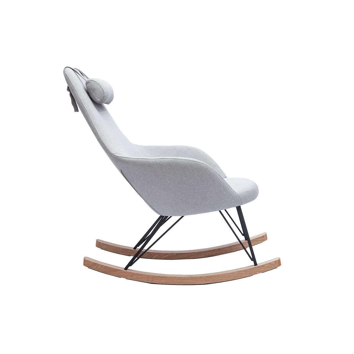 Rocking chair scandinave en tissu gris, métal noir et bois clair JHENE