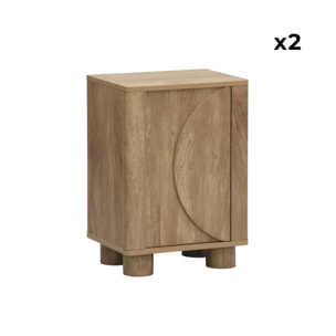 Lot de 2 tables de chevet effet bois de manguier 1 porte réversible Pondi