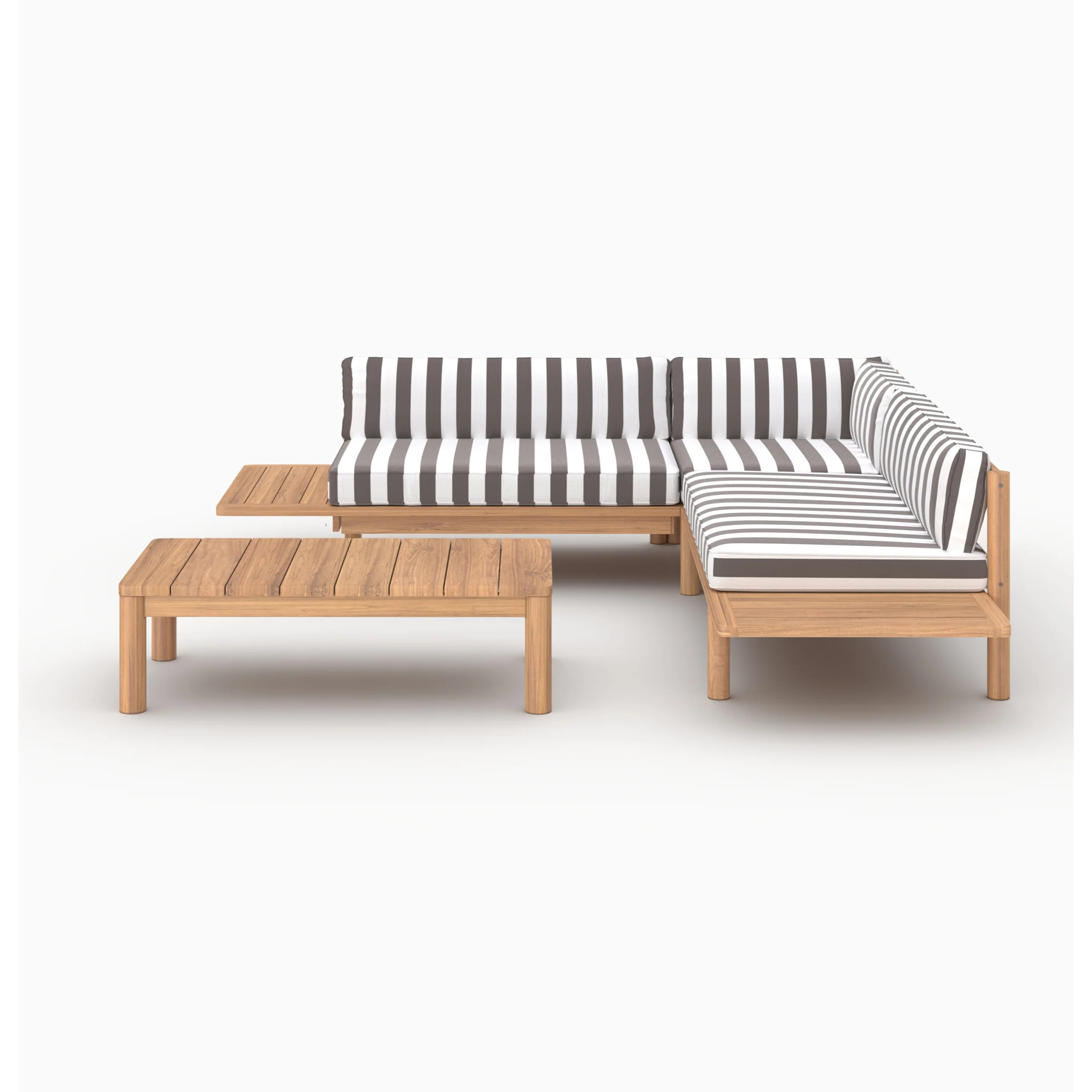 Salon de jardin 4 personnes en teck massif et tissu rayé gris - Nadila