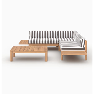 Salon de jardin 4 personnes en teck massif et tissu rayé gris - Nadila