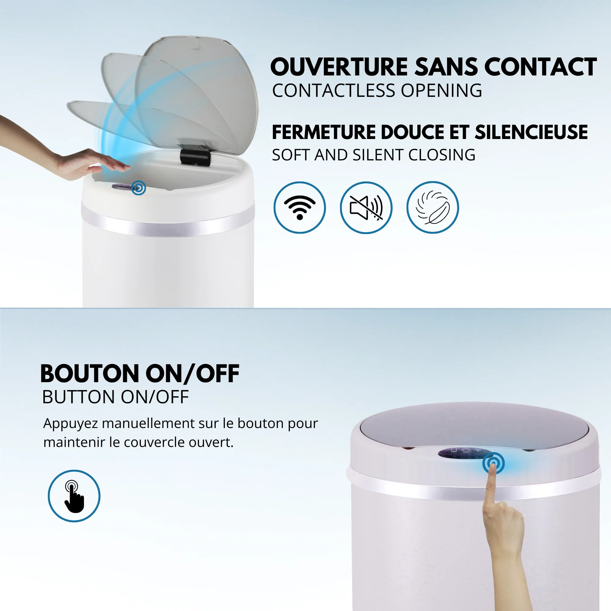 Poubelle automatique inox SOHO blanc 42L