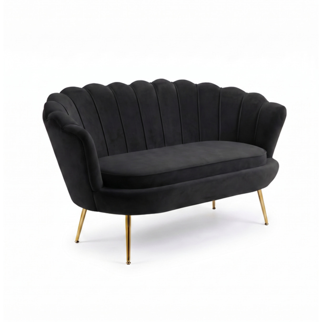 Divano 2 Posti in Velluto con Schienale a Ventaglio, Seduta Imbottita dallo Stile Elegante per Soggiorno, Studio e Camera da Letto