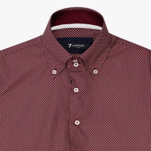Camicia Uomo 2 Bottoni Button Down Slim Popeline Stampato Bordeaux e Panna