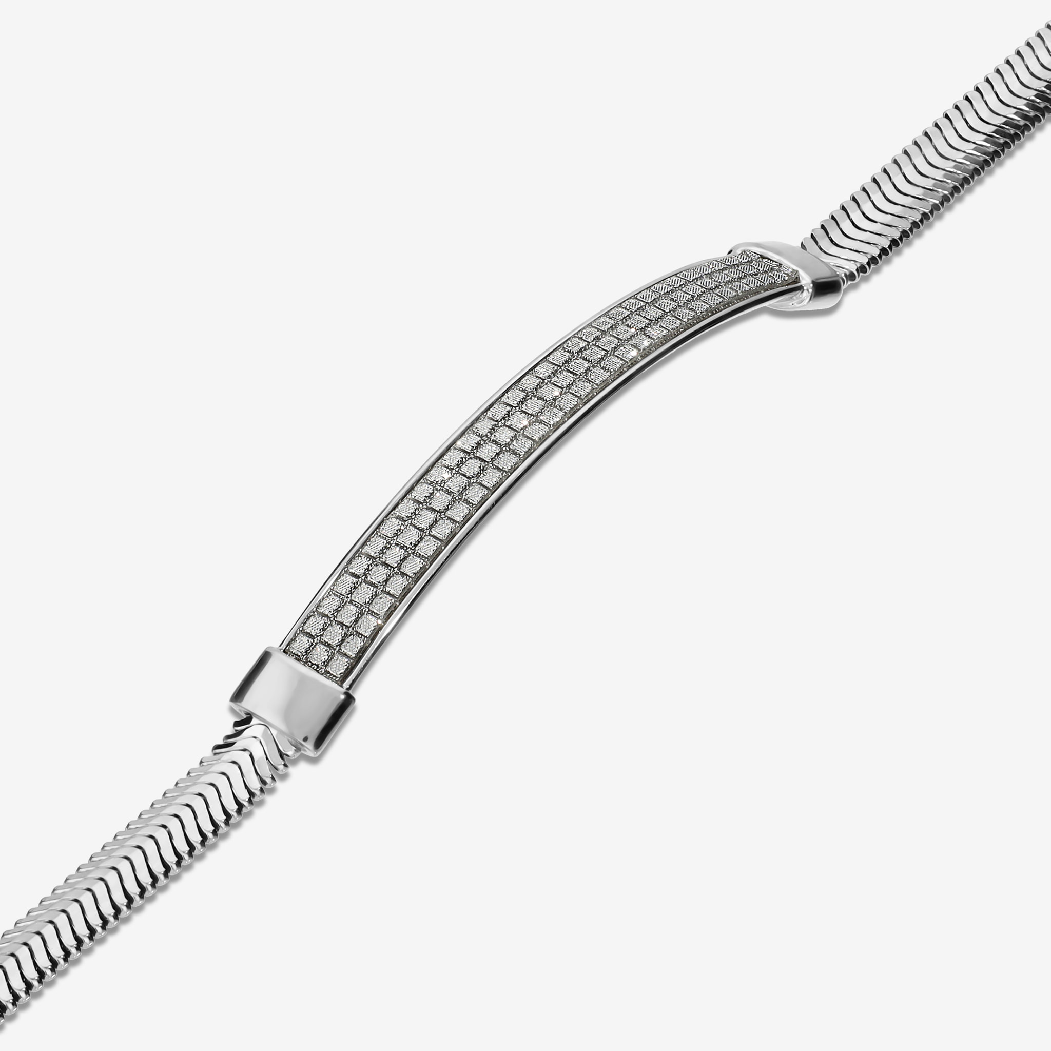 Bracciale in Argento 925 con Catena Snake e Barretta Pavé in Cubic Zirconia