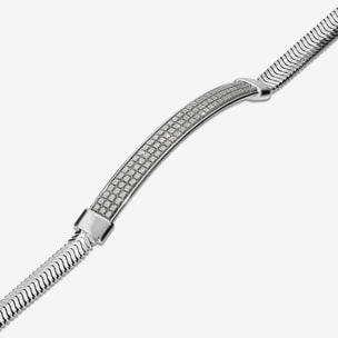 Bracciale in Argento 925 con Catena Snake e Barretta Pavé in Cubic Zirconia