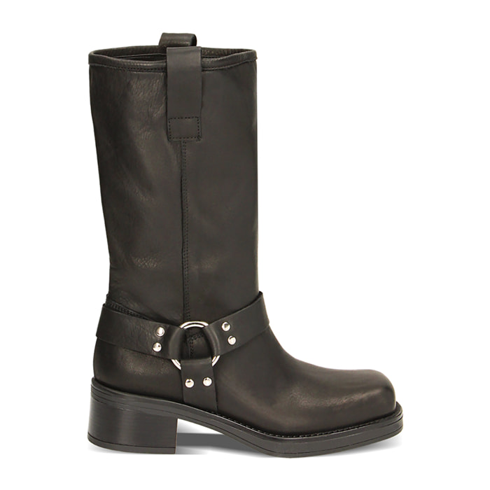 Botines de cuero negro para los moteros