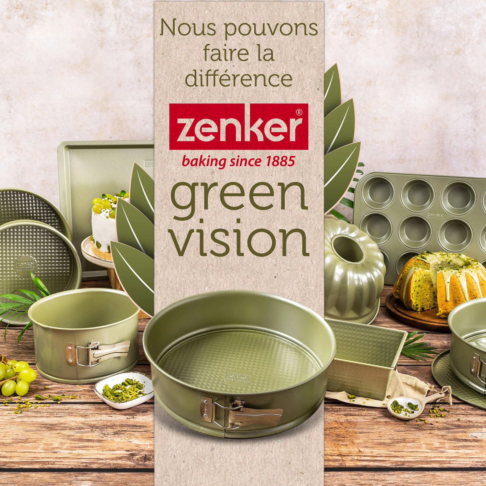 Lot de 2 moules à gâteaux 18/18 cm en acier Zenker Green Vision