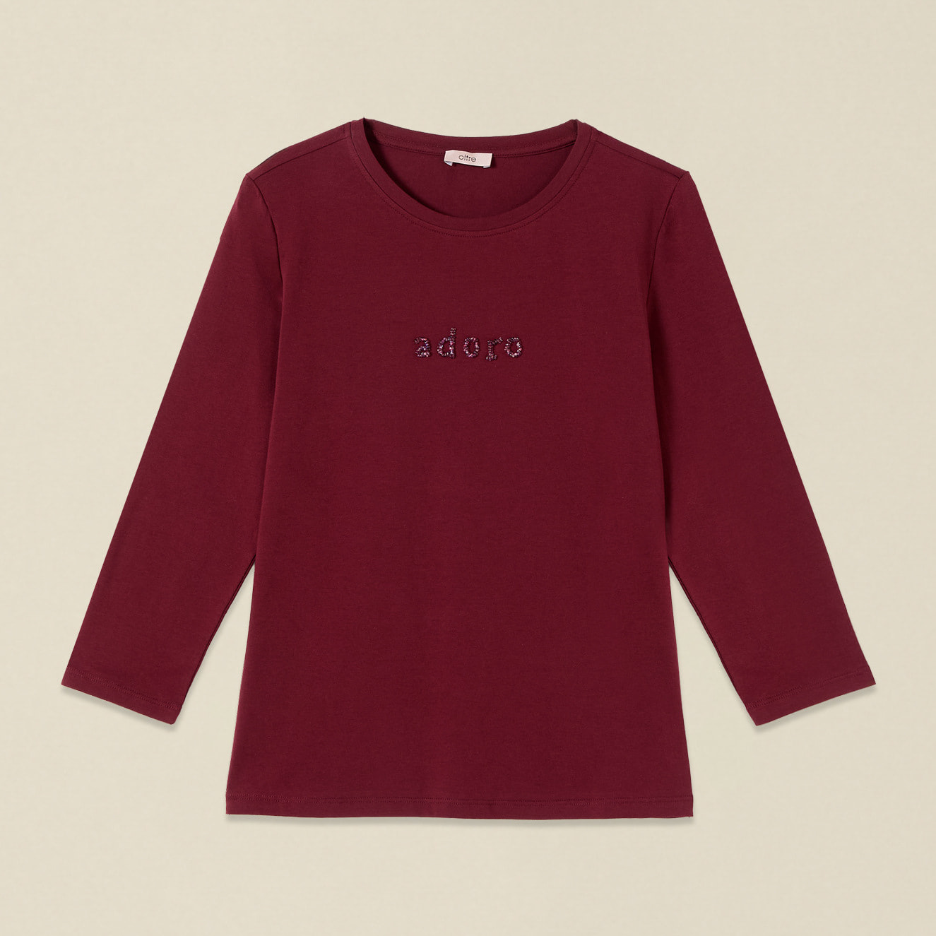Oltre - T-shirt con ricamo lettering gioiello - Bordeaux