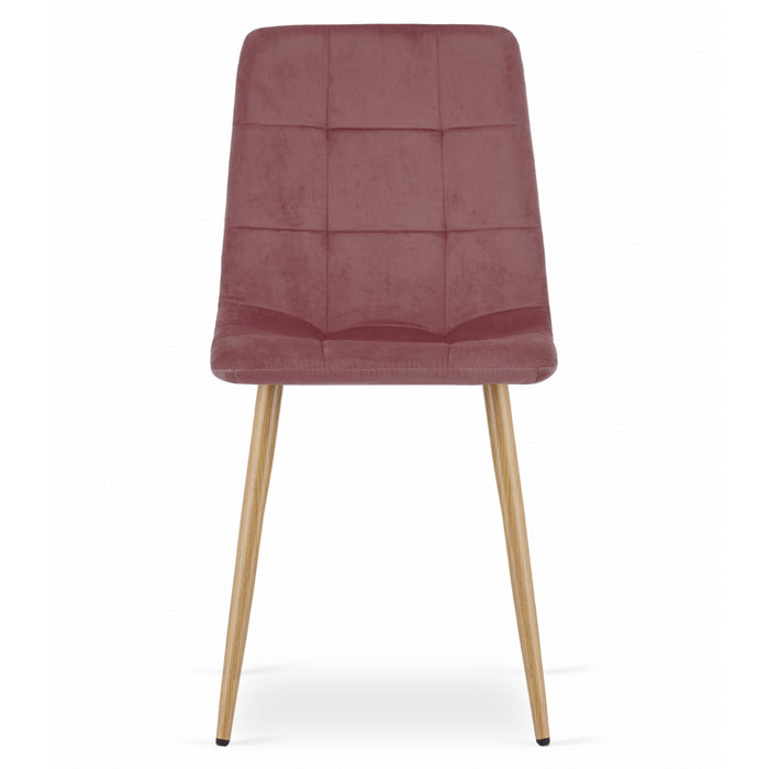 Sedia Kara in velluto rosa con gambe effetto legno