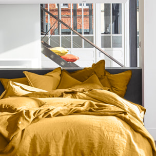 Drap housse bonnet 40 cm 100% lin lavé - jaune or