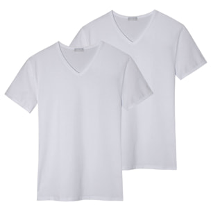 2 T-Shirt da Uomo in Cotone Elasticizzato Liabel Art. 3858-53 Scollo a V Bianco