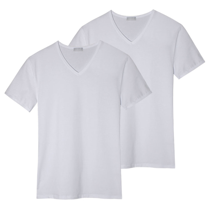 2 T-Shirt da Uomo in Cotone Elasticizzato Liabel Art. 3858-53 Scollo a V Bianco