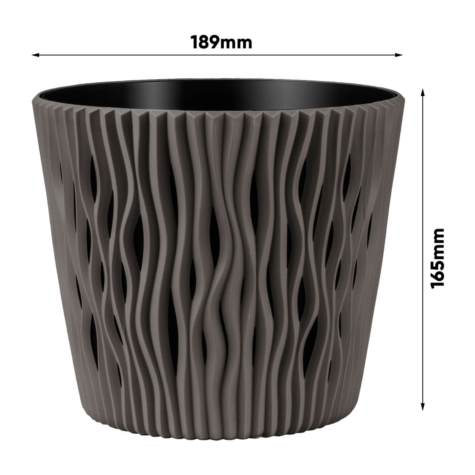 3x maceta redonda de plastico sandy round en color antracita 18,9 (largo) x 18,9 (ancho) x 16,5 (alto) cm