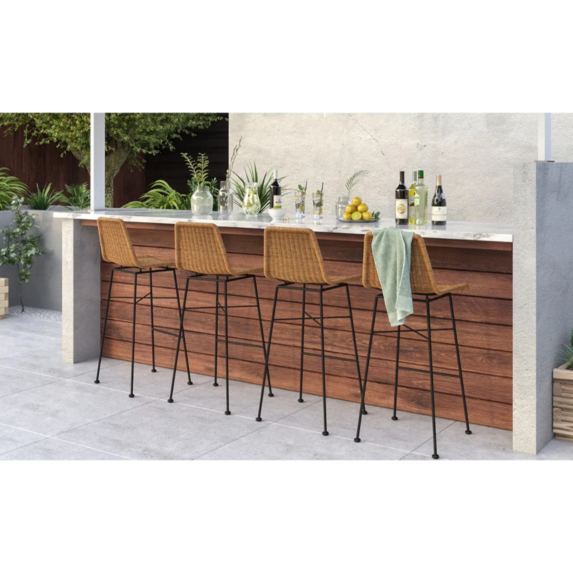 Lot de 2 chaises de bar 76 cm en résine tressée marron - Mandya
