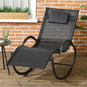 Chaise longue à bascule rocking chair design contemporain métal textilène noir