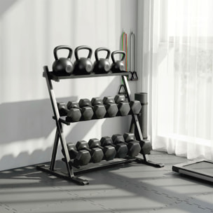 Soporte Mancuernas de 3 Niveles, Estante de Almacenamiento de Pesas de Acero con Barras Ajustables, para Entrenamiento en Gimnasio Casa, Carga 200 kg, 88x66x88 cm