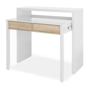 Mesa de escritorio extensible Zira Blanco Artik (Blanco Mate) - Roble Canadian