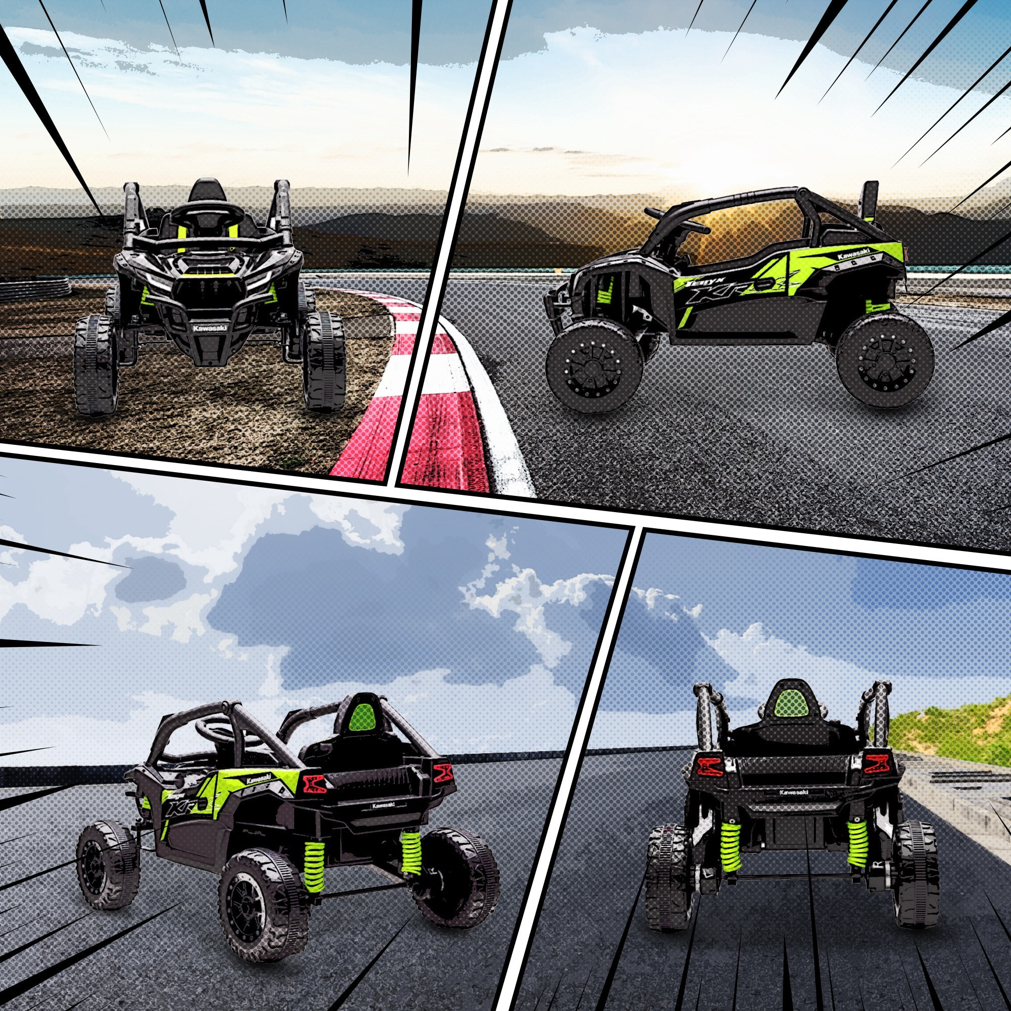 Buggy Kawasaki teryx KRX 1000 12V 2 moteurs 25W télécommande effets sonores lumineux vert
