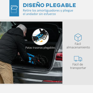 Andador para Ancianos Plegable de Aluminio Andador para Personas Mayores con Asiento y 4 Ruedas Andador con Altura Ajustable Frenos de Maneta y Bolsa de Transporte Azul y Negro